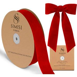 Red Velvet Ribbon 1.5'' 25 Yards for Christmas Tree, Gift Wrapping, Flower Bouquet, Wreath Decorations, Bow Making