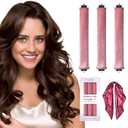 Heatless Hair Curler Overnight Curls-3 Pcs No Heat Curling Blowout Rod to Sleep In,Hair Rollers with Satin Scarf (Dusty rose)