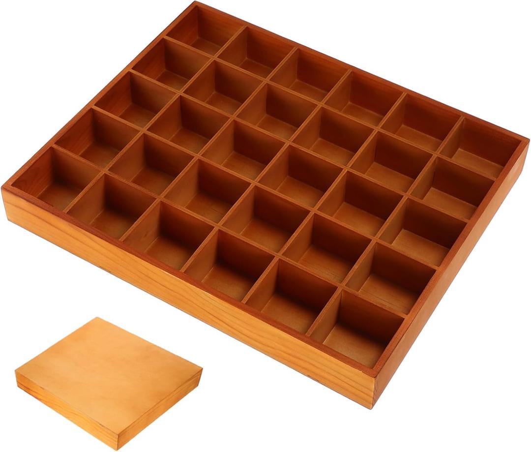  Wooden Storage Box 30 Compartments Sock Underwear Organizer Multi-purpose Desktop Display Tray
