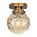 Daunton Semi Flush Mount Ceiling Light, Gold Vintage Kitchen Ceiling Lighting Fixture, Amber Globe Glass Close to Ceiling Light, Modern Hallway Lighting for Bathroom Bedroom Corridor Entryway