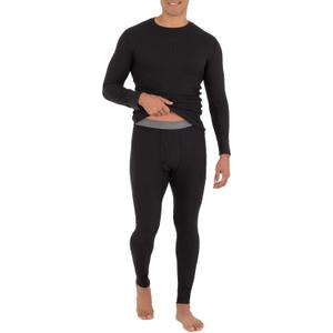 Fruit of the Loom Men's Recycled Waffle Thermal Underwear Set (Top and Bottom) (Medium, Black)