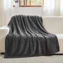 NEWCOSPLAY Super Soft Queen Blanket Grey Premium Silky Flannel Fleece 3D Waffle Checkered Lightweight Bed Blanket All Season Use (Dark Grey, Queen(90"x90"))