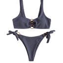 ZAFUL Women's Ribbed O-Ring String Bikini Swimsuit Cheeky Thong Swimwear Two Pieces Bathing Suit S