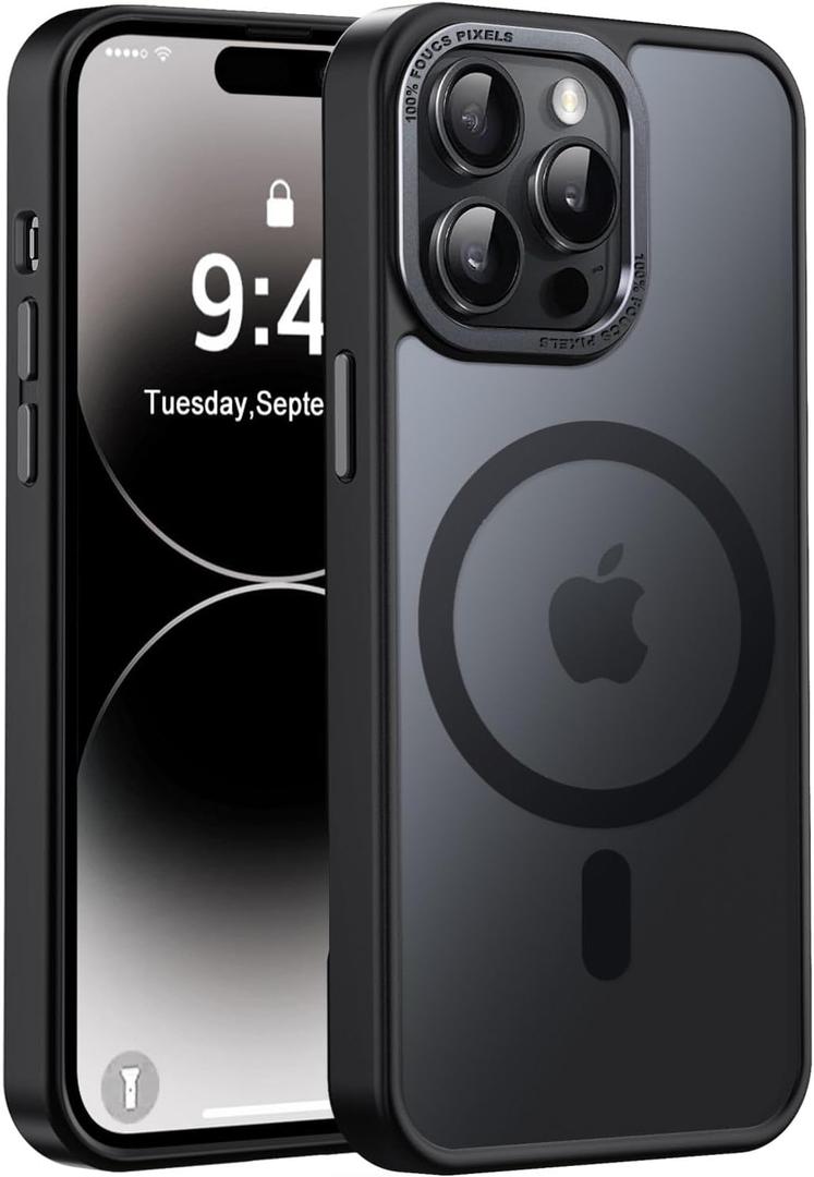 Newfuture Designed for iPhone 14 Pro Max Case with Magnetic [13 FT Military Drop Protection] [Compatible with Magsafe] Slim Translucent Matte Shockproof with Anti-Fingerprint Phone Case, Black