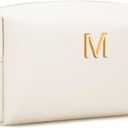 Gifts for Women Bridesmaid Gifts Personalized Initial Makeup Bag PU Leather Cosmetic Waterproof Travel Toiletry Bag (Beige M)