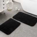 Ashler Bathroom Rugs Set of 2, Black Bath Rugs 2 Piece, Water Absorbing Bath Mat, Soft Microfiber Rectangle Bathroom Carpet, Machine Washable - 17x24 & 20x32 Inches