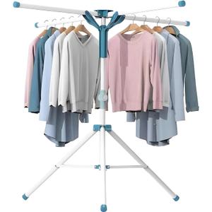 JAUREE Tripod Clothes Drying Rack Folding Indoor, Portable Drying Rack Clothing and Height-Adjustable, Space Saving Laundry Drying Rack with 20 Clips (51")