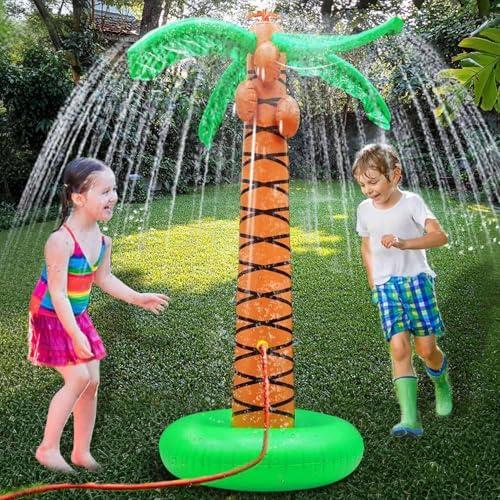 61" Inflatable Palm Tree Backyard Sprinkler for Kids, Spray Water Pool Toy Inflatable sprinkler for yard Outdoor Hawaiian Party Coconut Tree for Lawn Sprinkler for Boys Girls Backyard Beach Games Toys