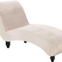 FantasDecor Chaise Lounge Velvet Luxury Covers for Living Room Indoor Stretch Slipcover for Chaise Lounge Ultra Soft Machine Washable, Ivory (No Armrests)