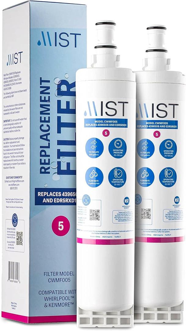 Mist EDR5RXD1 Refrigerator Water Filter Replacement for EveryDrop Filter 5, Whirlpool 4396508, 4396510, WF-NL240, Kenmore 46-9010  NSF 42 Certified  2 Pack
