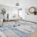 XLUEZ 8x10 Area Rugs for Living Room, Washable Modern Abstract Large Area Rug Neutral Soft Non Slip Kids Rug Stain Resistant Indoor Carpet for Bedroom Nursery Dining Room Playroom(BlueBeige)