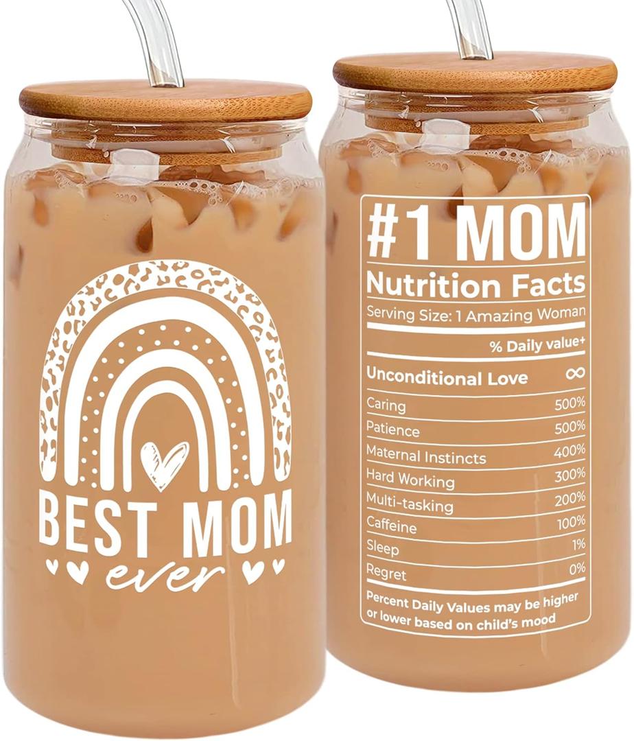 Gifts for Mom from Daughter Son - Birthday, Valentines, Mothers Day, Christmas Mom Gifts for Wife, Her - Mother's Day Gift Ideas for Mama, Mother - 16 Oz 2-sided Can Glass
