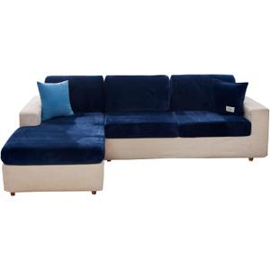 MIFXIN Velvet Stretch Couch Cushion Slipcover Sofa Cover 1 Piece Universal Elastic Wear-Resistant Sofa Seat Cover Furniture Protector (Navy Blue, Plus Size 1-Seater)