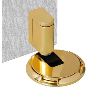 VACNEA Windproof Door Stopper, Mechanical Heavy Duty Adjustable Height Door Catch Holder, Keep Door Open, No Drilling or Screw Mounting with Adhesive Pads & Screws, 1Pack, Gold