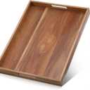 17.7 Inch Acacia Wood Serving Tray with Handles Ottoman Tray for Living Room Large Wooden Trays for Ottoman Coffee Table Trays RectangularTray for Breakfast in Bed Dinner Bedroom Entryway Kitchen