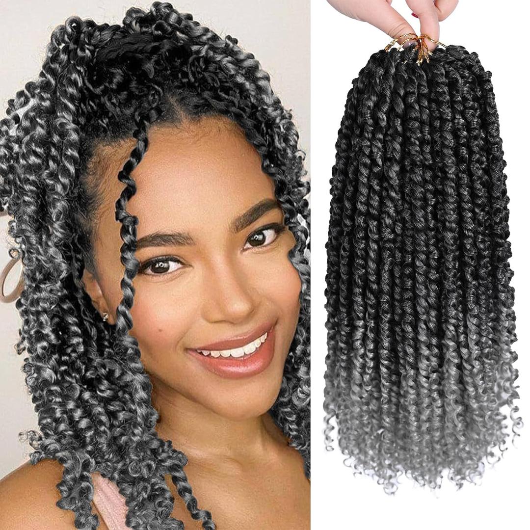 NAYOO Passion Twist Hair - 8 Packs 12 Inch Passion Twist Crochet Hair For Women, Crochet Pretwisted Curly Hair Passion Twists Synthetic Braiding Hair Extensions(12 Inch 8 Packs, Grey)