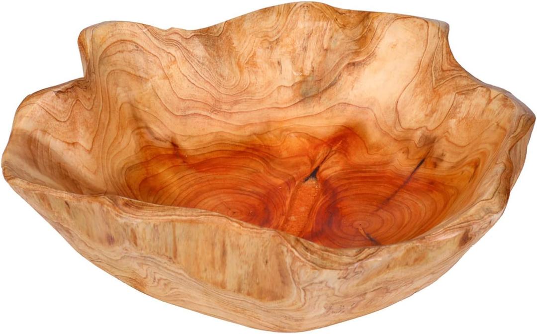 Wooden Bowl for Decor, Natural Shape Solid Wood Carved Fruit Bowl, Decorative Wooden Bowl for Table Centerpiece Office Home Decor, Multipurpose Candy Keys Serving Bowls (Medium 10"-12")