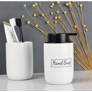 Bosilunlife Soap Dispenser and Toothbrush Holder Set - Dish Hand Soap Dispenser Bathroom Set Ceramic Bathroom Counter Soap Toothbrush Holder Set Black Bathroom Accessories Set