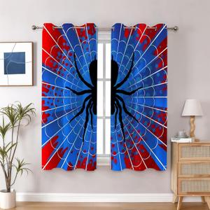 Spider Web Curtains - Blue & Red Superhero Design - Blackout Thermal Insulated Drapes for Kids Room, Bedroom, Living Room - 42 x 63 Inches, 2 Panels
