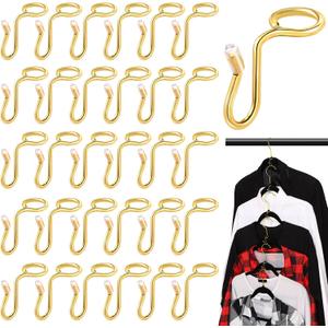Sratte 50 Pieces Clothes Hanger Connector Hooks, Metal Clips Extender Hooks for Velvet Hangers Closet Space Saving(Gold,50 Pieces)