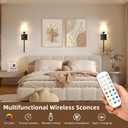 Rechargeable Battery Operated Wall Sconces Set of 2, Black Wireless Fabric Shade Wall Sconce with Remote Control, Dimmable RGB Color Changing Wall Lamp for Bedroom Living Room Hallway, 20.47" Tall