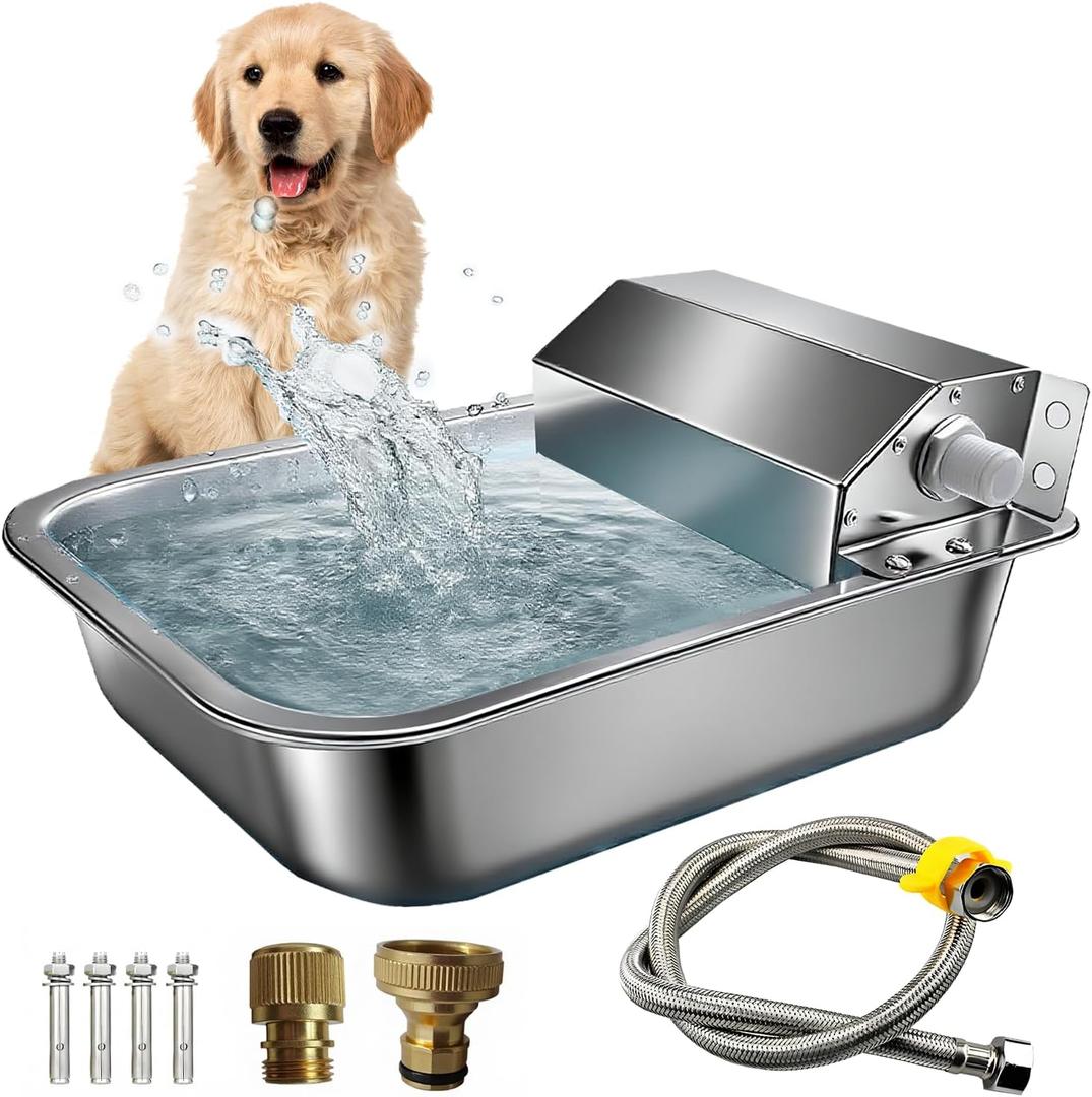 Automatic Water Dispenser for Dogs, 3L 304 Stainless Steel Dog Water Feeder Bowl Dispenser for Indoor/Outdoor, Auto-Fill Waterer for Pets & Livestock, Anti Tip, Water Auto Fill, Fit GHT 3/4" Faucet