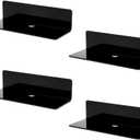 IEEK 4 PCS Small Acrylic Floating Wall Shelves,9 Inch Adhesive Display Shelf for Nintendo Switch/Smart Speaker/Security Cameras/Action Figures,No Damage Expand Wall Space,Black