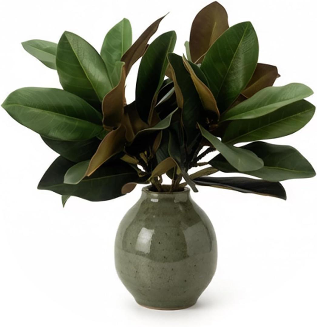 Magnolia Artificial Leaves Branches, 3D Magnolia Stem Life-Like Faux Leaves Twigs for Indoor Vase Filling Home Office Hotel Table Decor, 4 Pack, 22 Inch
