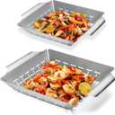 2 Pack Vegetables Grill Baskets for Veggies,Grill Basket for Outdoor Grill,Stainless Steel Grill Basket,Grilling Accessories for & Smokers,14"x12.5",white