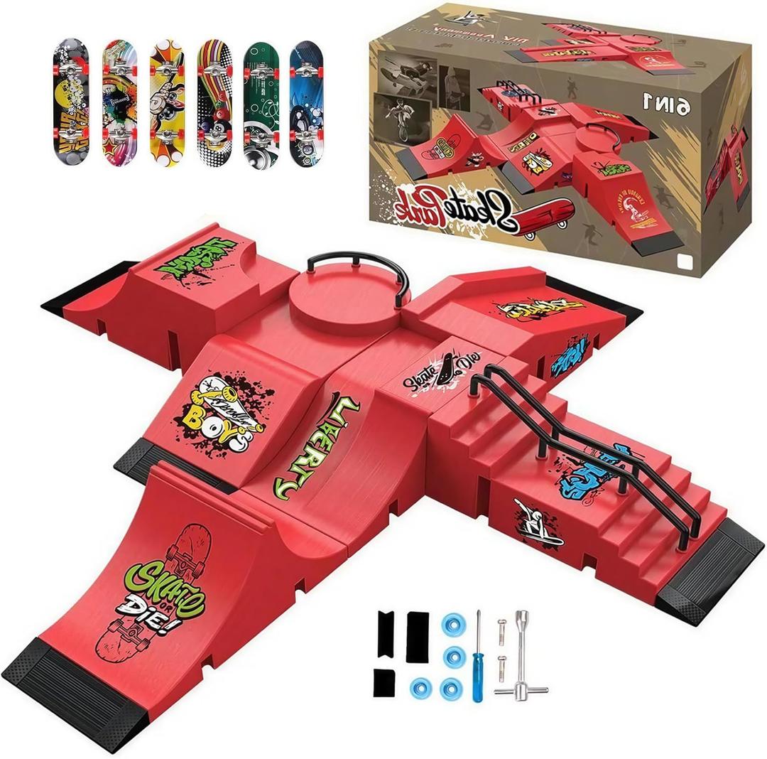 Fingerboard Skate Park Set - Compatible with Tech Deck Skateboards - 6 Ramps, 6 Fingerboards, & Obstacles - Ideal for Fingerboard Enthusiasts