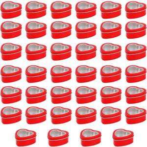 MOUYAT 40 PCS 2oz Heart Shaped Metal Tins with Clear Window Lids, Tinplate Empty Candy Tins Party Favors Storage Box Container for Gifts Treasures, Candle Making, DIY, Crafts, Red