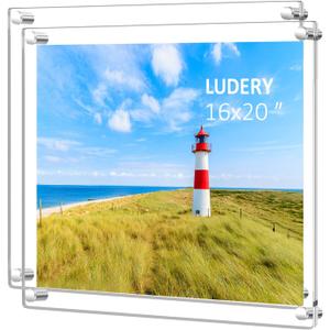 16x20 Clear Acrylic Wall Mount Floating Frameless Picture Frame,Clear Acrylic Photo Frame for Wall, Frameless Picture Frame Panel For Degree Certificat, artwork and family portraits-2pack