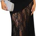 Women's Strapless Long Dress Sheer Lace Hem Cocktail Prom Bodycon Maxi Dresses (Black)