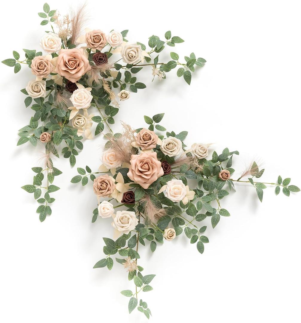 Ling's moment 2PCS Beige Artificial Flower Garland Wedding Arch Flowers Ivory Floral Swags Table Centerpieces Greenery Arrangements for Sweetheart Table Easel Wall Entryway Board Backdrop