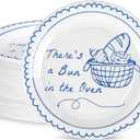 LemonRoad 48 Pcs 9 Inches Bun in the Oven Baby Shower Supplies Paper Plates Disposable Tableware Bun in the Oven Themed Announcement Baby Shower Decoration Hand Drawn for Bread Party