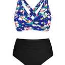 DooMoni Bikini Sets for Women High Waisted Tummy Control 2 Piece Swimsuit (Blue, XL)