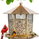 Wild Birds Feeder, Finch Bird Feeder for Outdoors, Metal Hexagonal Gazebo Bird Feeders for Garden Patio Outside Hanging (Bronze)