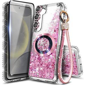 NGB Case for Samsung Galaxy S23+ (Plus), Rose Gold | Magnetic Compatible with MagSafe | Glitter Liquid Sparkle Cute Cover for Women Girls | with Screen Protector & Camera Lens Protector & Wrist Strap