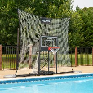 Pool Basketball Hoop with Backstop – Adjustable Poolside Basketball Goal with 10x8 FT Ball Backstop, 23x33 Inch Backboard | Stay-in-Pool Design | Easy Setup 