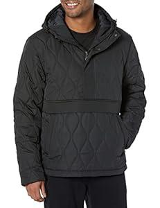 Amazon Essentials Men's Anorak Hooded Quarter-Zip Puffer Coat, Black, Small
