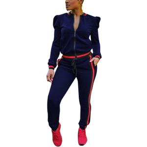 Akmipoem Women's 2 Pieces Outfits Long Sleeve Zipper Jacket and Pants Set Tracksuits (Medium, Royal Blue)