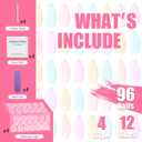 96PCS Press on Nails Short Almond False Nails Full Cover Nails Kit with Flower Designs,Glue on Nails for Women and Girls