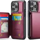 Vinich for iPhone 15 Pro Max Wallet Case with Card Holder, RFID Blocking Credit Slots Kickstand Shockproof Phone Cover Fit for iPhone 15 Pro Max 6.7" Wine Red