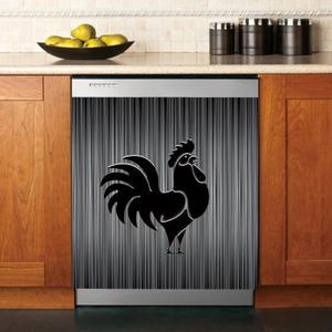 Thuepak Black Stainless Steel Dishwasher Cover Magnetic Decorative,Farm Rooster Magnets Fridge Panel Decal,Stainless Texture Refrigerator Skin Cover,Vinyl Magnet Appliances Sticker 23''x26''