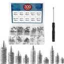 HINZIC 300pcs 10 Sizes Nickel Plated Tip Screws Set Pointed Cross Slot Leather Accessories with Screwdriver for Repair Belt Buckle Wallet Handbag Purse(M2*3-M2*8, M2.5 * 3-M2.5 * 8, M3*4-M3*10)