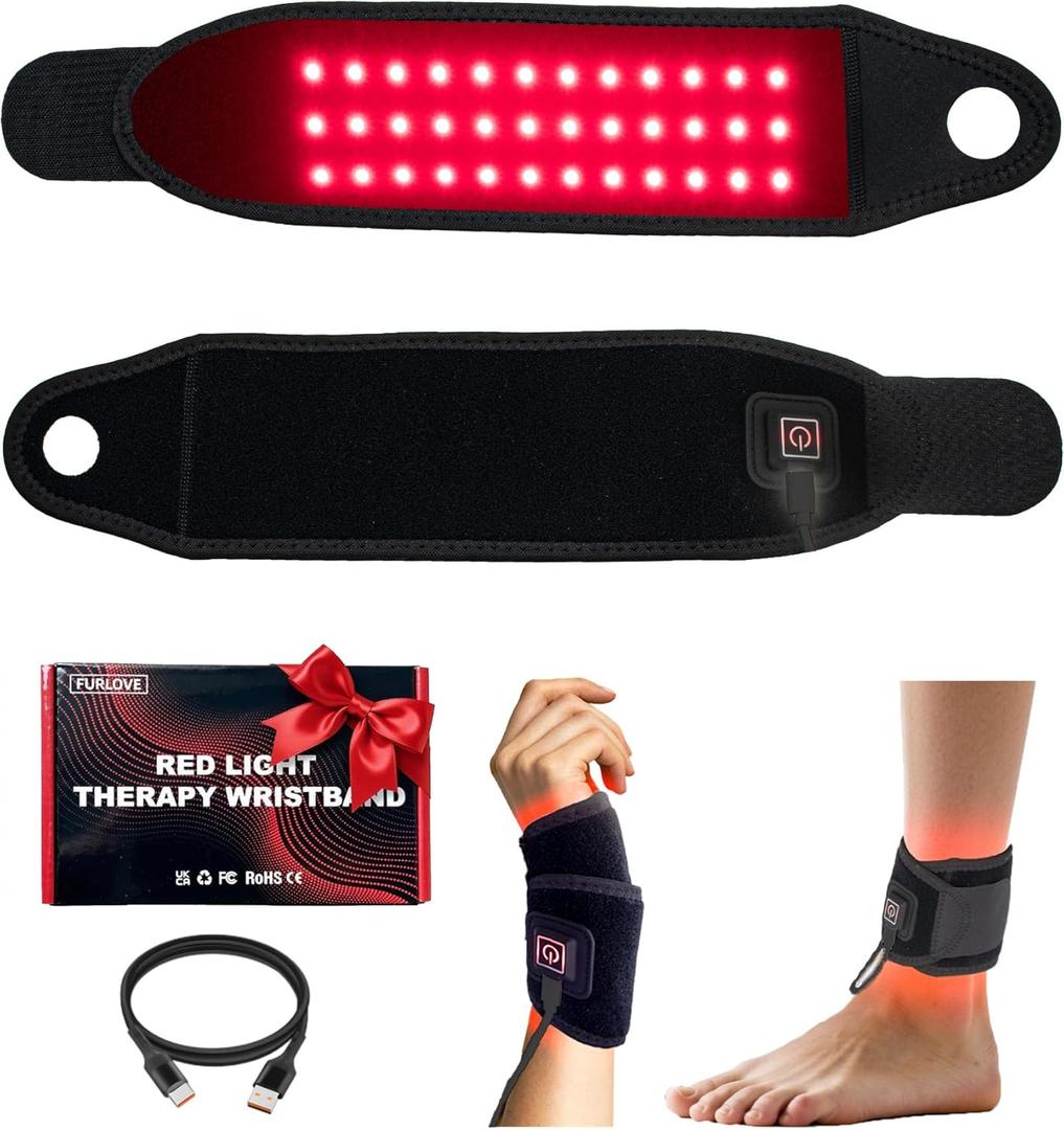Red Light Therapy Belt for Wrist Hands, 660nm & 850nm Near-nfrared Light Therapy Wrist Belt with Heat, Flexible Arm Band for Stroke Hemiplegia Carpal Tunnel, Muscle Stiffness & Joint Pain Relief