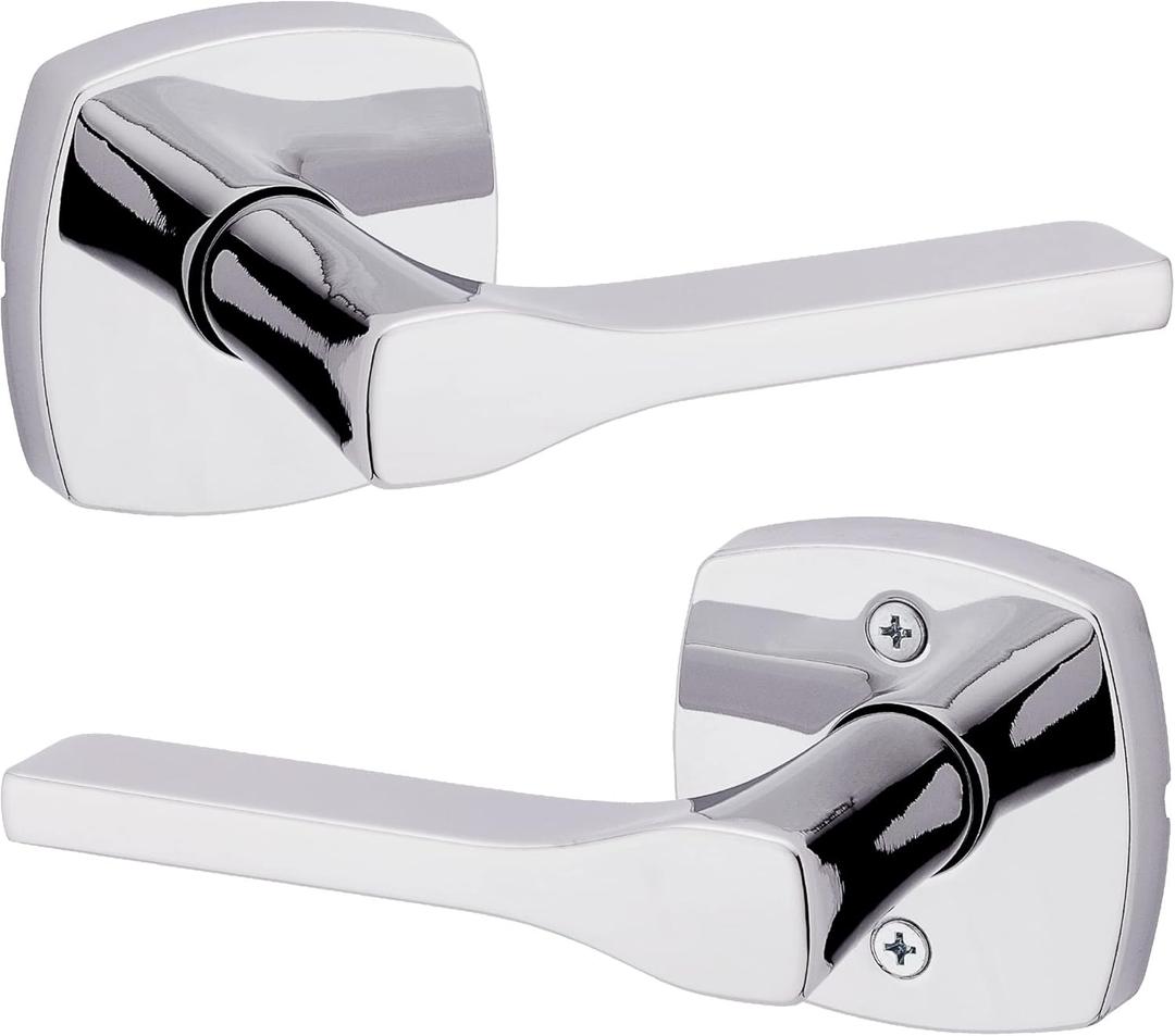 Kwikset Tripoli Lever Interior Passage Door Handle, Lever For Closet and Hallway Doors, Reversible Non-Locking Handle Lever, Polished Chrome