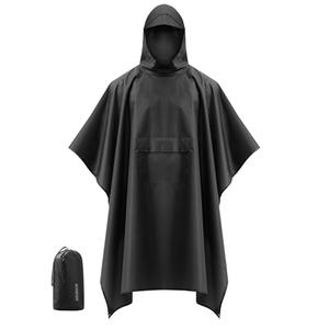 iCreek Hooded Rain Poncho Packable Unisex Raincoat Jacket with Pocket Waterproof Lightweight for Hiking, Camping, Outdoor (Black, Large)