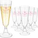Domensi 24pcs 5 oz Plastic Graduation Champagne Flutes 2026 Congrats Grad Cups Disposable Shatterproof Cocktail Mimosa Glasses for Graduation Prom Party Favor(Pink)