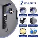 ROVATE 6 in 1 LED Rainfall Waterfall Shower Panel with Shelf, Matte Black